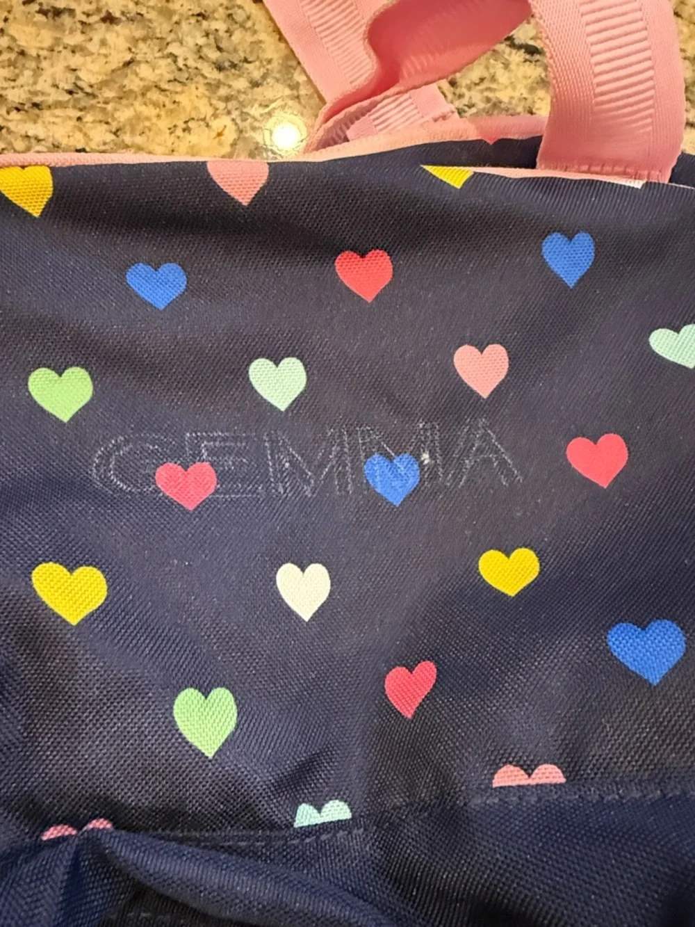 Pottery Barn Kids Mackenzie Navy and multicolored Hearts Sports Duffle Bag